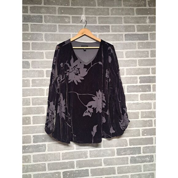 H by Halston Cold Shoulder Velvet Floral Gray Burnout Elegant Women Top Size 22W - Picture 1 of 9